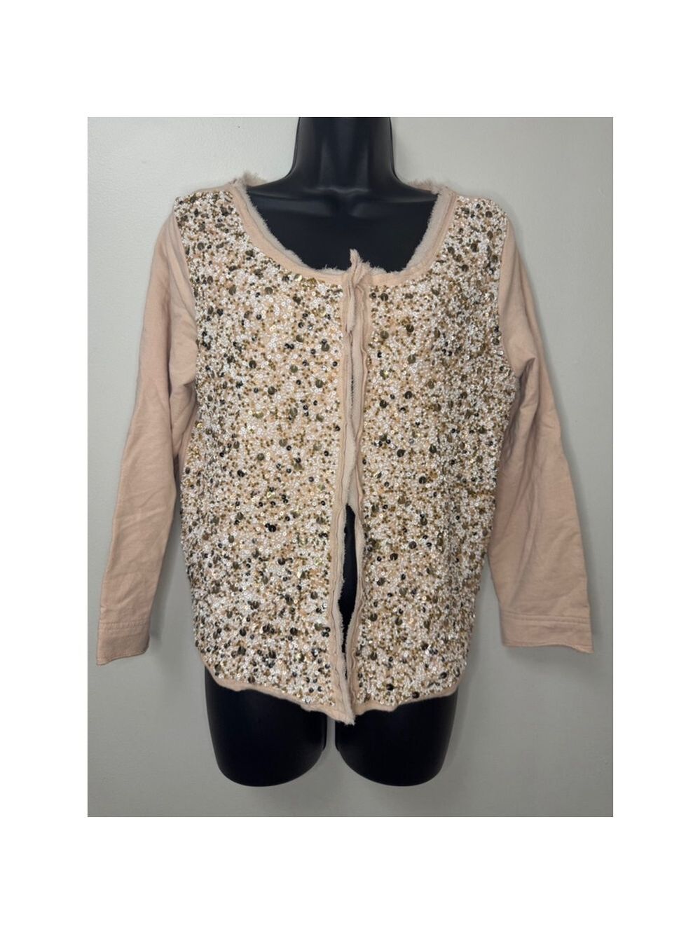 Women's Anthropologie Cardigan Size M Peach Gold Sequin